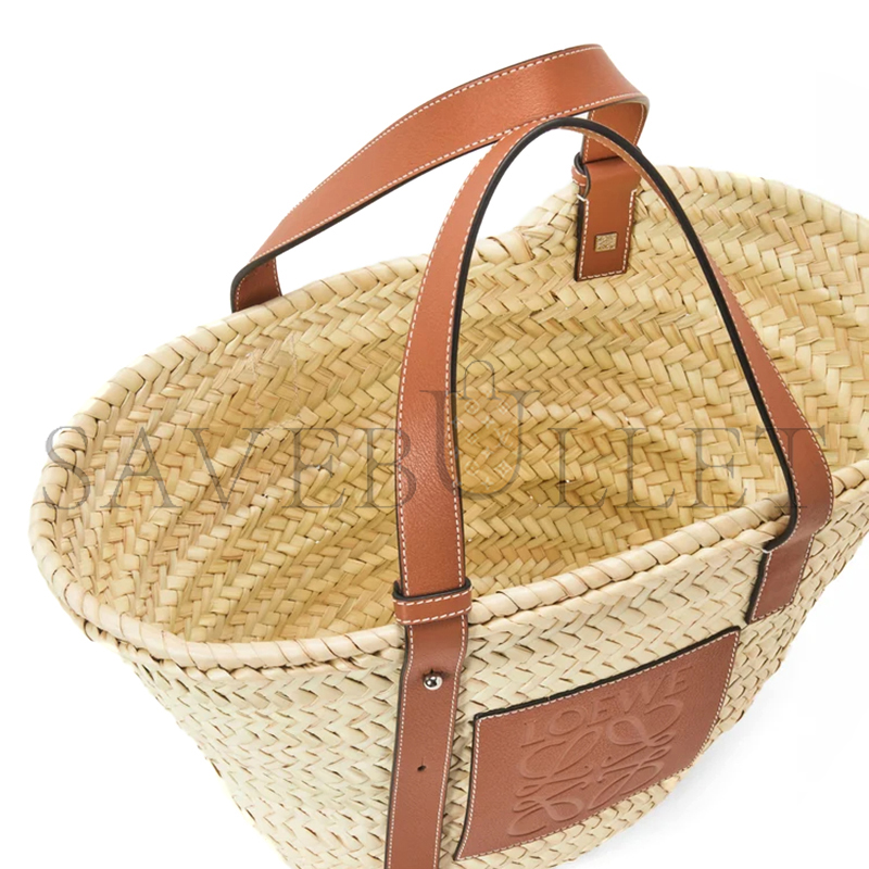 L0ew* basket in palm leaf and calfskin a223s92xax (40*36.5*16cm)